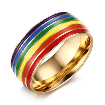 China Nickel Plated Gay Pride Band Ring LGBT Pride Rainbow Silicone Unisex Wedding Stainless Steel Lead Free Rainbow Band Rings for sale