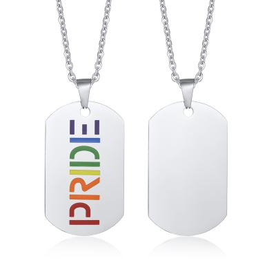 China Nickel Free Lead Free PRIDE Letter Tags Necklace Stainless Steel Gay Jewelry LGBT Pride Rainbow Enamel Dog Tags Pendant Necklace for sale