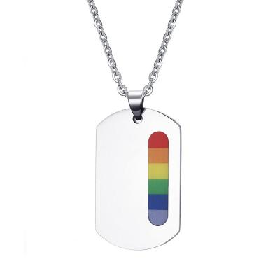 China Nickel Free Lead Free Mens Stainless Steel Rainbow Dog Tags Pendant Necklace Pride Name Tags LGBT Lesbian Gay Friendship for sale