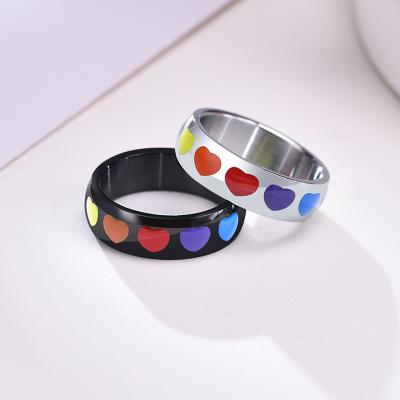 China Nickel Free Lead Free Fashion Jewelry Rainbow Romantic Heart Wedding Couples Ring Rainbow Love Heart Shape Finger Rings for sale