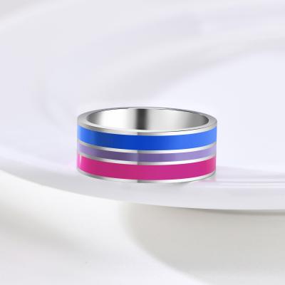 China Nickel Free Lead Free Wholesale Enamel Lesbian Wedding Band Ring LGBT Pride Band Ring Rainbow Gay Color 8mm Stainless Steel for sale