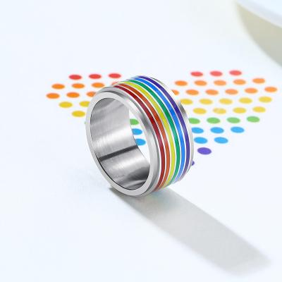 China Nickel Free Lead Free Gay Lesbian Pride Ring Friendship Jewelry Rainbow LGBT Pride Spinner Rings Rainbow Enamel 10mm Stainless Steel for sale