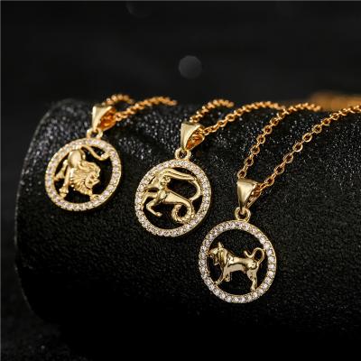 China Nickel Free Lead Free Gold Plated Zircon 12 Constellations Crystal Rhinestone Zodiac Sign Pendant Necklace Necklace Horoscope For Gift for sale