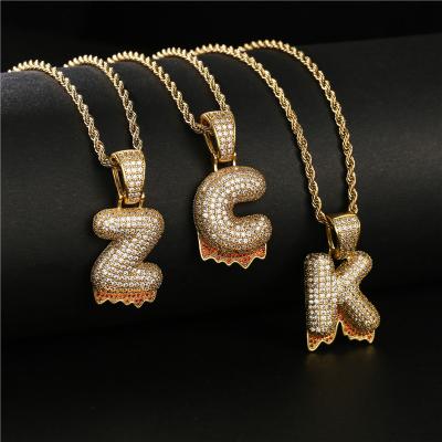 China Nickel Free Lead Free Custom Cast Cubic Pendant Necklace Hip Hop Crystal Alphabet Letter Pendant Necklace Bling Zircon Initial Letter for sale