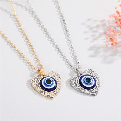 China Nickel Free Turkish Blue Heart Evil Eyes Necklace Turkish Blue Heart Evil Eyes Necklace Best Selling Lead Free CZ Crystal Pendant Necklace for sale