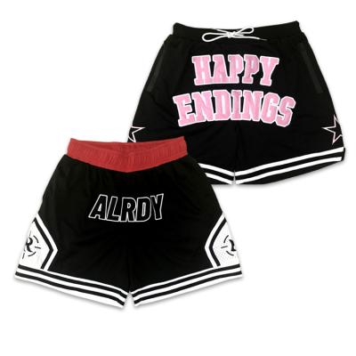 China Custom Antibacterial Basketball Shorts White Embroidered Logo Design Mesh Basketball Shorts for sale