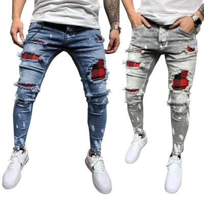 China Pencil pants 2021 new men's jeans feet pants slim fit snug paint ripped jeans men for sale