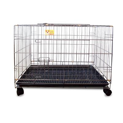 China Large Breathable Cheap Dog Cages Dog With Wheels Black Folding Dog Cage With Two Doors for sale