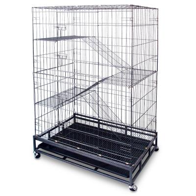 China Breathable 4 Layers Large Cat Cage With Removable Tray And Caster Wheels Folding Wire Metal Dog Cage Indoor Pet Playing Living House for sale