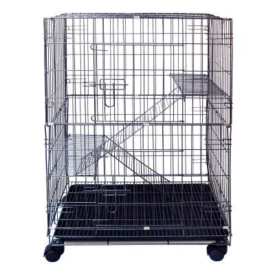 China Large Breathable 3 Layer Folding Wire Metal Playing Cat Pet Dog Live Cage With Removable Tray Caster Wheels for sale