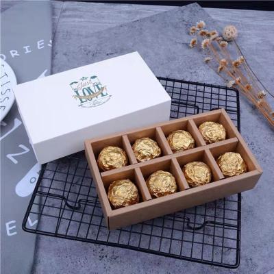 China Custom 8 Cavities Handmade Kraft Paper Drawer Packaging Chocolate Brown Gift Box for sale