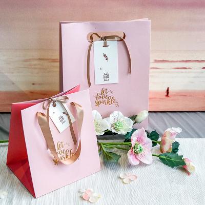 China Recyclable Custom Pink Flower Gift Bag High End Shopping Bags for sale