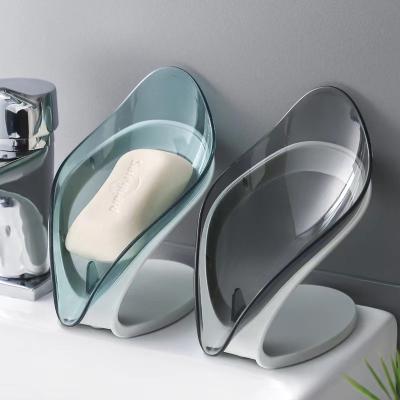 China Hot SALE Creative Clear Leaf Shaped Soap Box Dish Bathroom Clean No Punch Hole Drain Soap Tray Holder Leaf Soap Holder for sale