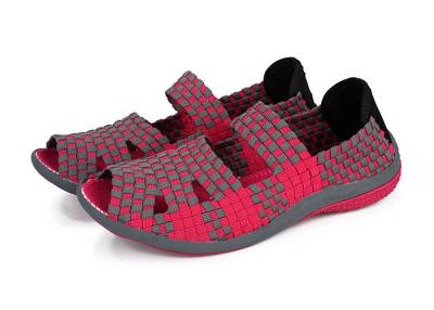 China Custom Comfortable Stretch Weave Shoes Red Flat Casual Summer Sandals for sale