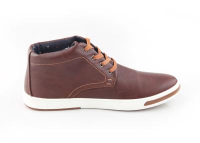 China High Top Brown Leather Sneakers Casual Shoes , Flat Mens Casual Lace Up Shoes for sale