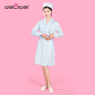 China Light Blue Soft Twill Fabric White Nurse Uniform Medical Scrubs Breathable for sale