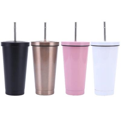 China Sustainable 500ml Vacuum Cup Thermal Tumbler Double Wall Stainless Steel Travel Coffee Mug Insulated Coffee Tumbler With Straw Lid for sale