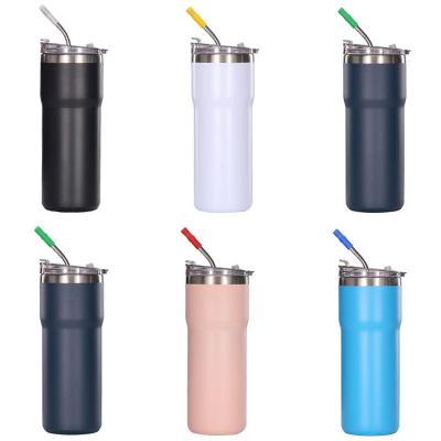 China Sustainable 600ml/20oz Double Wall Stainless Steel Vacuum Cup Thermal Travel Coffee Mug Insulated Beer coffee Tumbler With Straw Lid for sale