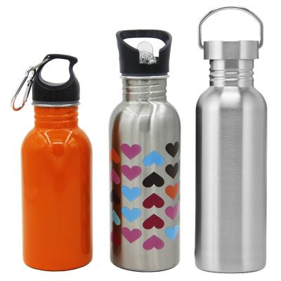 China Sustainable 350/500/600/750/1000ml Single Wall Stainless Steel Gym Drink Bottle Outdoor Sport Water Bottle With Lid Carabiner for sale