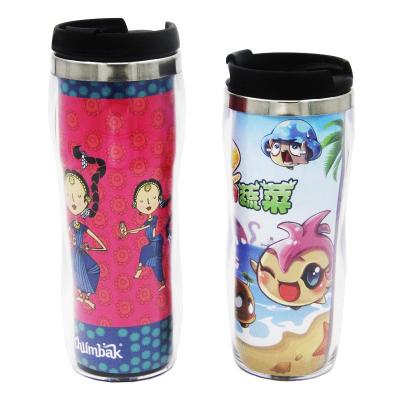 China Sustainable Stainless Steel Inner Double Wall Advertising Paper Insert Travel Coffee Mug Drink Cup Insulated Coffee Tumbler With Lid for sale