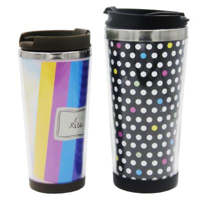 China Sustainable Stainless Steel Inner Double Wall Advertising Paper Insert Travel Coffee Mug Drink Cup Insulated Coffee Tumbler With Li for sale