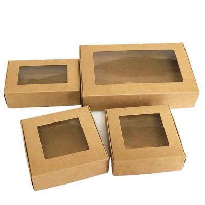 China Wholesale Recycled Materials Food Container Packaging Box Kraft Paper Box With Lids Clear Window for sale