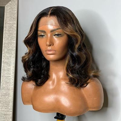 China Silky Straight Wave Bob Human Hair Highlight Lace Front Wigs For Women 360 Lace Frontal Wigs 180Density Accent Wigs For Women for sale