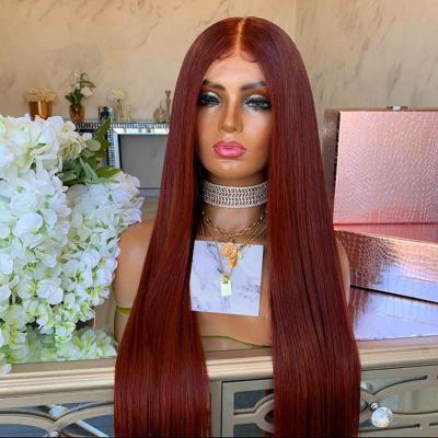 China Silky Straight Transparent Lace Red 13x6 Human Hair Lace Front Wigs For Women Part 150 Density Medium Lace Front Wigs for sale