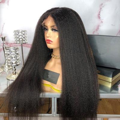 China Deep Lace Front Wig Human Hair Yaki Remy Brazilian Kinky Straight Yaki 13x6 Part Wigs For Colored Women With Baby Hair for sale