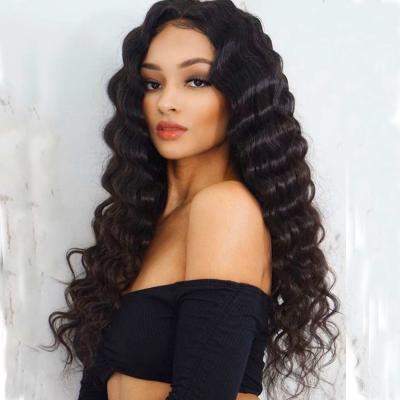 China 360 Lace Band Silky Straight Deep Wave Hair Wigs With Preplucked Hairline 150 Density Hair Wigs for sale