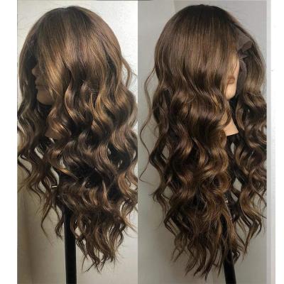 China Blonde Yaki Highlight Body Wave Lace Front Human Hair Wig With Soft Chocolate Brown Baby Hair Bleach Knots for sale