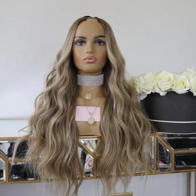 China 100% Machine Made Malaysian Yaki Platinum Blonde Highlight Hair U Part Wigs Body Wave Remy Hair Wigs Full End for sale