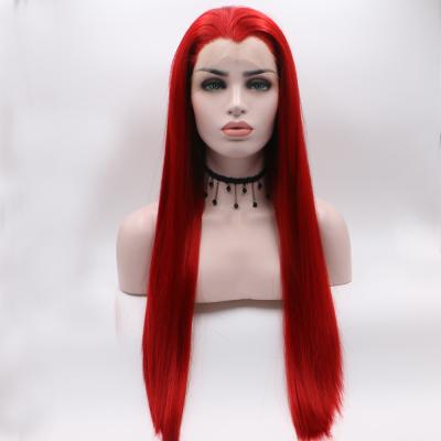 China Fashionable Straight Lace Front Wigs For Women Long Glueless Hot Red Silky Straight Synthetic Wigs With Widow Max Wig for sale