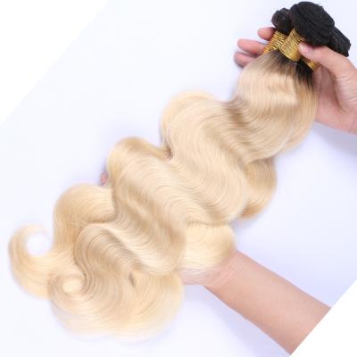 China Body Wave 3 Pcs/lot 1B 613 2 Bundles Brazilian Remy Human Hair Weft Tone Body Wave Hair Dark Roots Ombre Blonde for sale