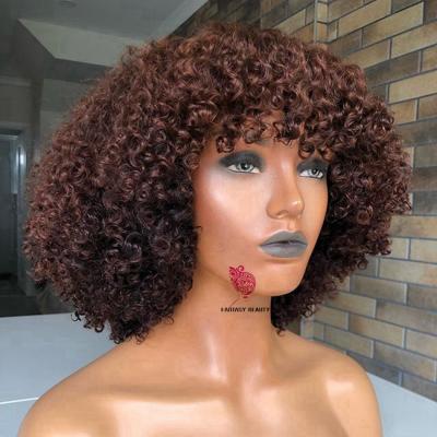 China Kinky Curly Brown Curly Hair Non Lace Full Machine Made Wigs For Black Women With 130-250 Bangs Density For Options for sale