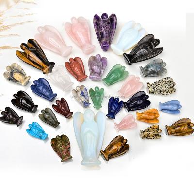 China Europe Hand Craved Guardian Angel Gemstone Healing Crystal Angel Figurine Ornament Obsidian Amazonite Opalite for sale