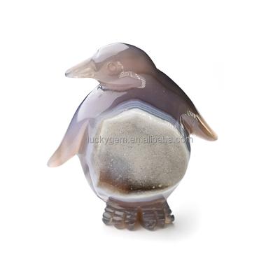 China Hand Carved Healing Crystal Animal Natural Agate Geode Crystal Penguins Statue Sculpture Figurine from Europe for sale