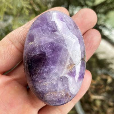 China China 40*30*15mm Amethyst Crystal Healing Gemstone Worry Therapy Oval Shape Palm Stone Chakra Oval Palm Stone for sale