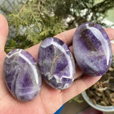 China High Quality Natural Dreamy Amethyst Gem Stone Chveron Amethyst Palm Smooth Polished Oval From China for sale