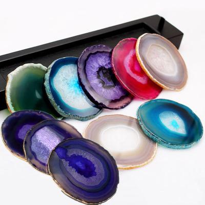 China China Crystal Red Blue Purple Agate Coaster Mineral Coaster Plated Edged Geode Agate Slice for sale