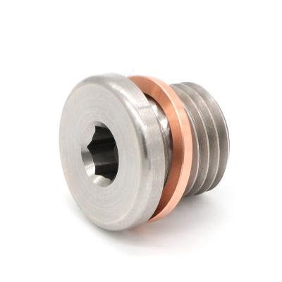 China Aluminum Fastener Round Parts Quantity Oil Drain Valve Plug Brass Cnc Machining Plug Part for Auto for sale