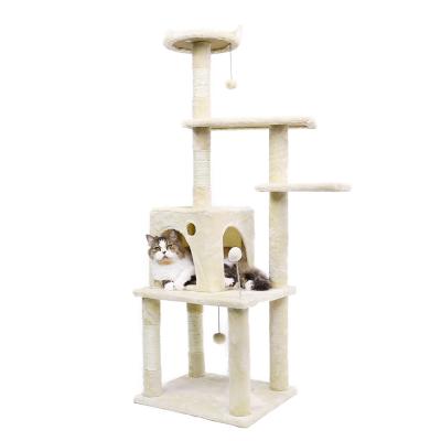 China Large Viable Wholesale Wooden Cat Tower Scratcher Treehouse for sale