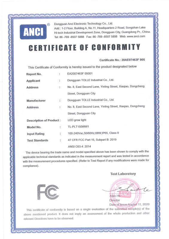 FCC - Dongguan Tolle Industrial Co., Ltd.