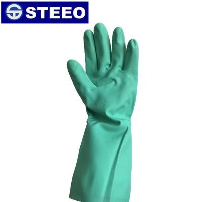 China Long Comfortable Green Nitrile Industry Gloves Acid And Alkali Resistant Gloves for sale