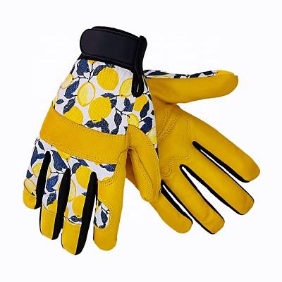 China Yellow Lemon Yard Work Garden Work Gloves With Cowhide Leather Palm Padded Safety Protection Protective Work Gardening Work Gloves for sale