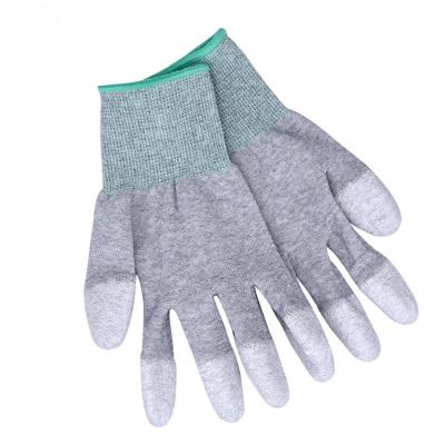 China Breathable OEM Factory Price Electriscl Logo 13G Carbon Fiber ESD Anti-static Anti-Static Finger Top Fit PU Coated Finger Gloves for sale