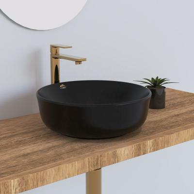 China Hot Sale Modern Bathroom Matte Black Color Round Washbasin Ceramic Sink for Cabinet for sale