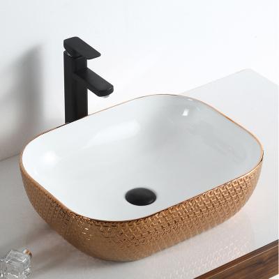 China Modern Bathroom Sink Gold Color Copper Plating Luxury J-Family Hand Wash Basin For Bedroom for sale