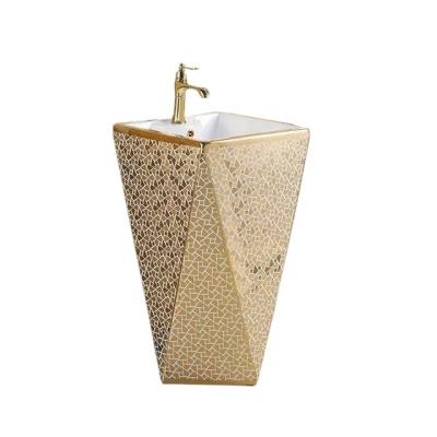 China Modern Free Standing Gold Colored Ware Porcelain Pedestal Face Sanitary Basin for sale