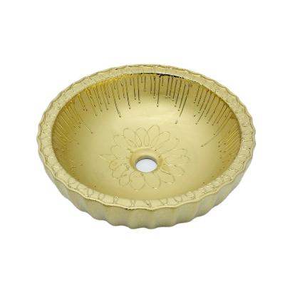 China New Gold Color Modern Bathroom Gold Color Art Basin Round Shape Ceramic Wash Basin For Sale for sale